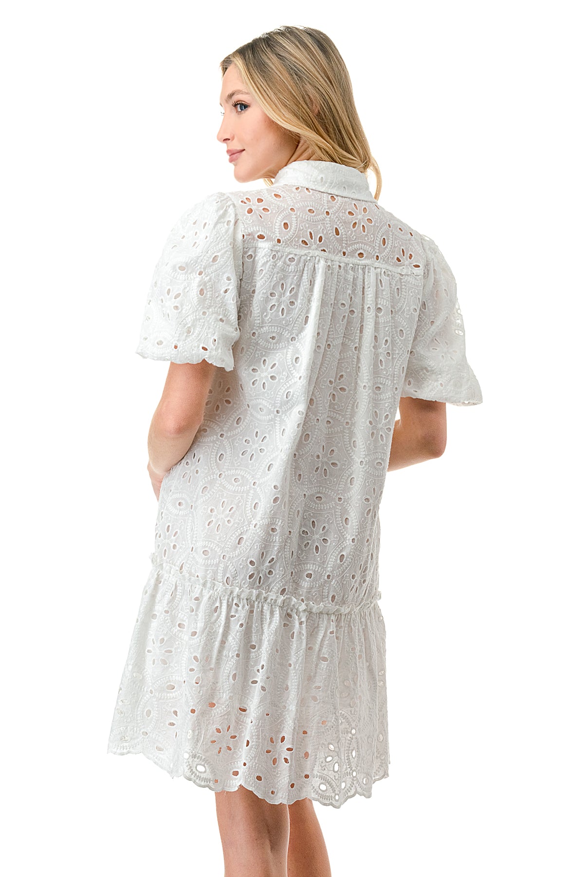 Eyelet button outlet down dress