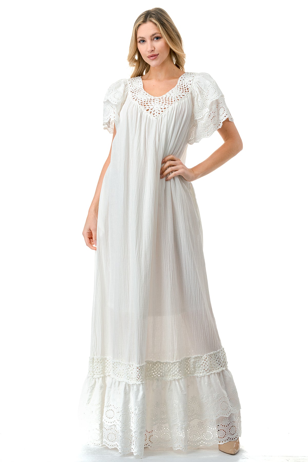 Ivory Crinkle Fabric Beach Maxi Dress