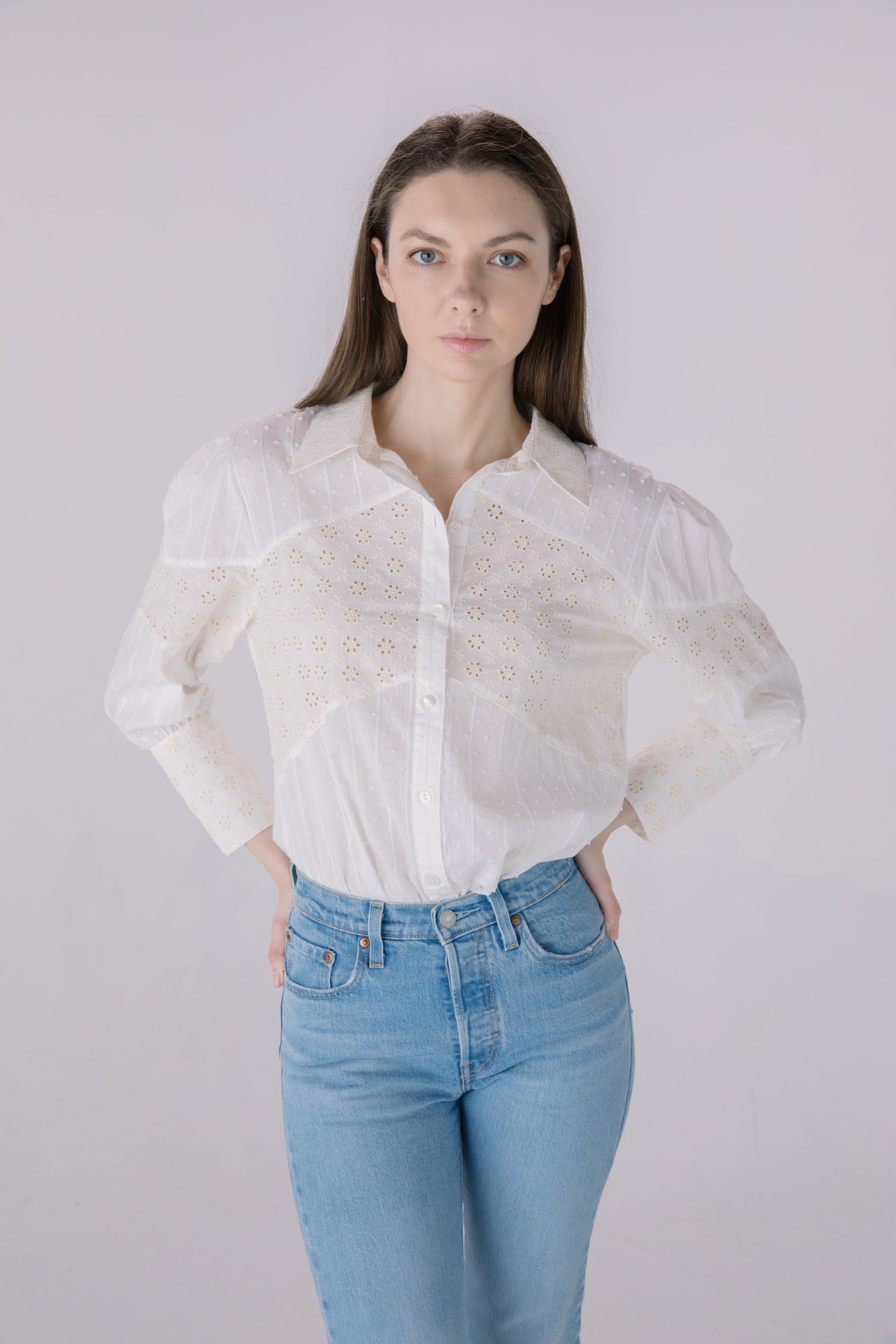 Ivory Eyelet Button Down Shirt – Solitaire