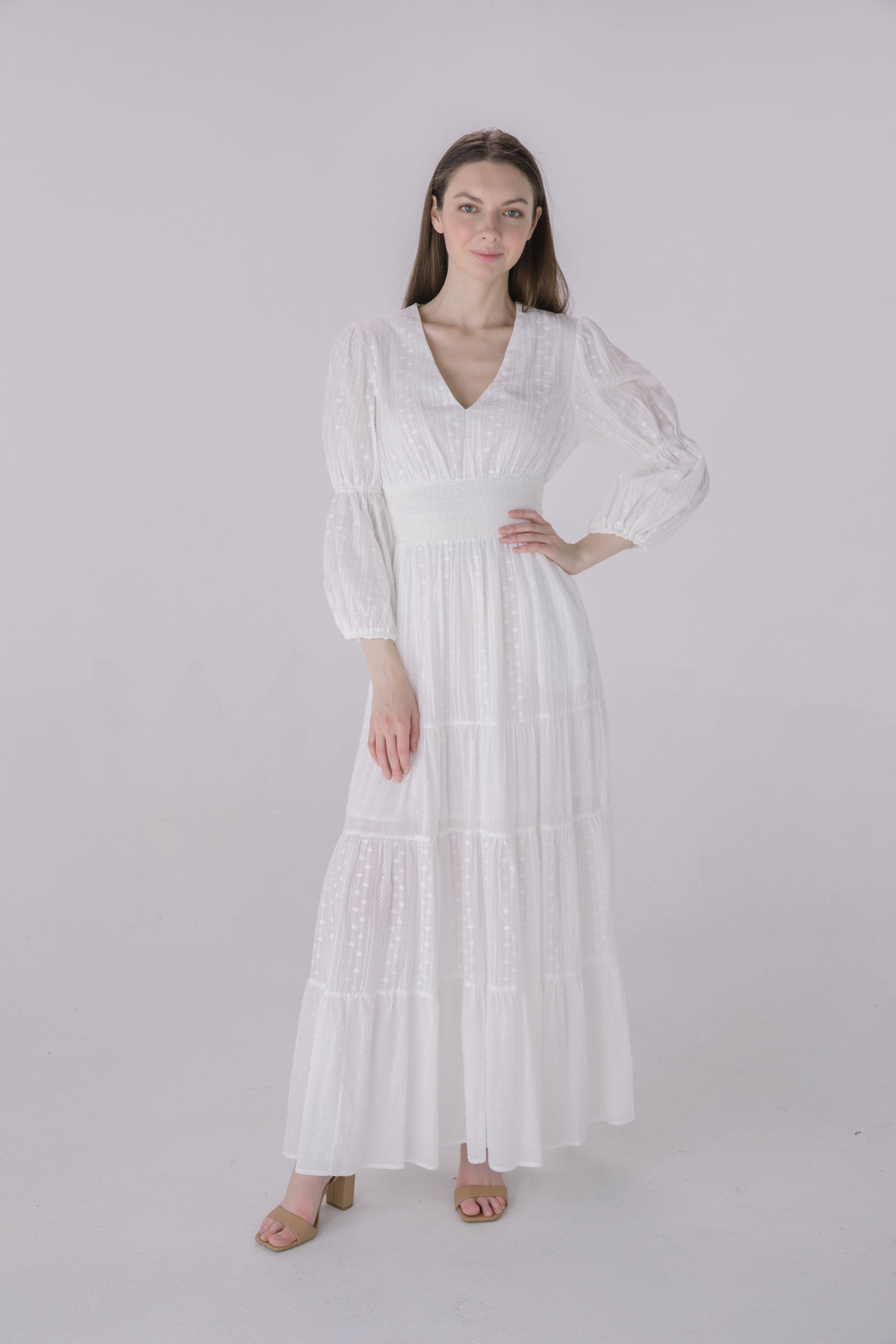 Ivory Eyelet Tiered Smock Dress Solitaire