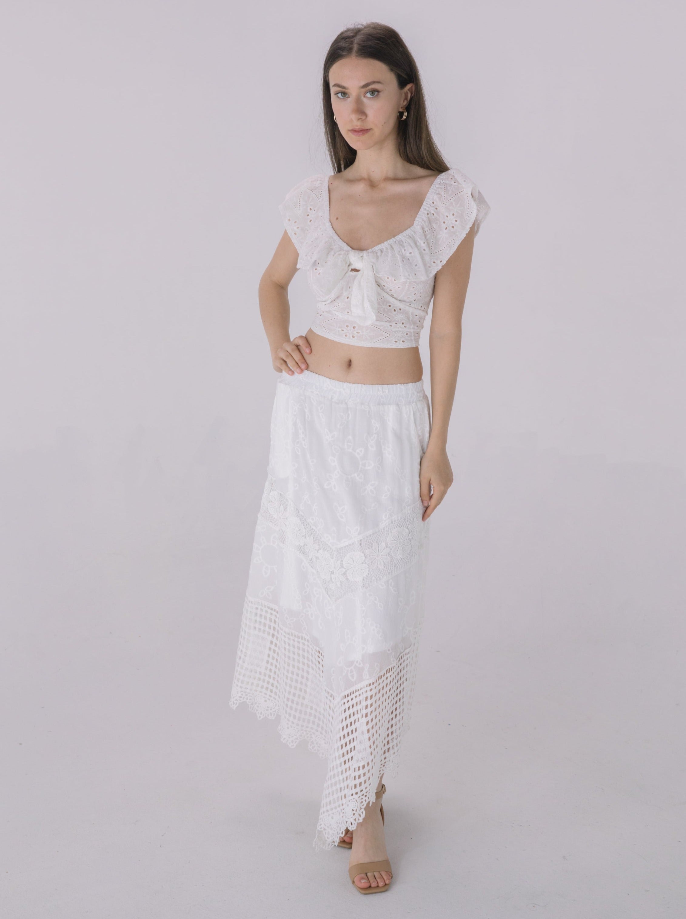 Ivory Crochet Hem Asymmetrical Skirt Solitaire