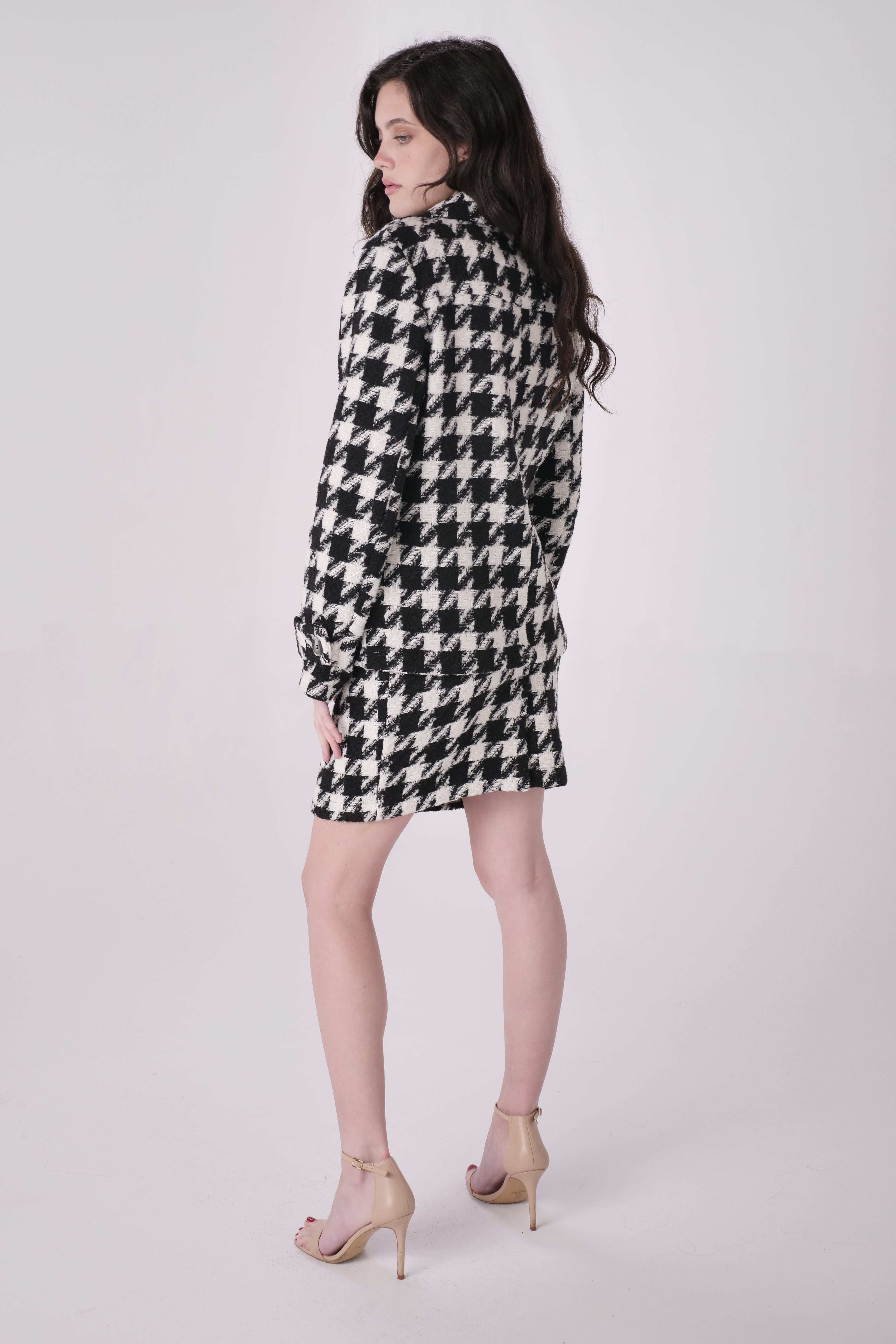 Black/White Houndstooth Peacoat Wool Jacket