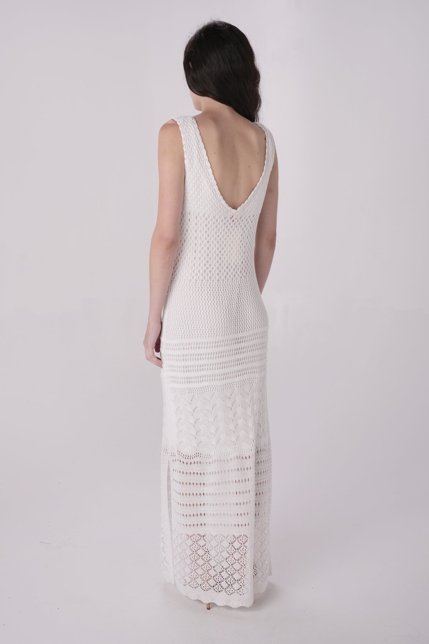 Natural Pom Pom Crochet Knit Dress