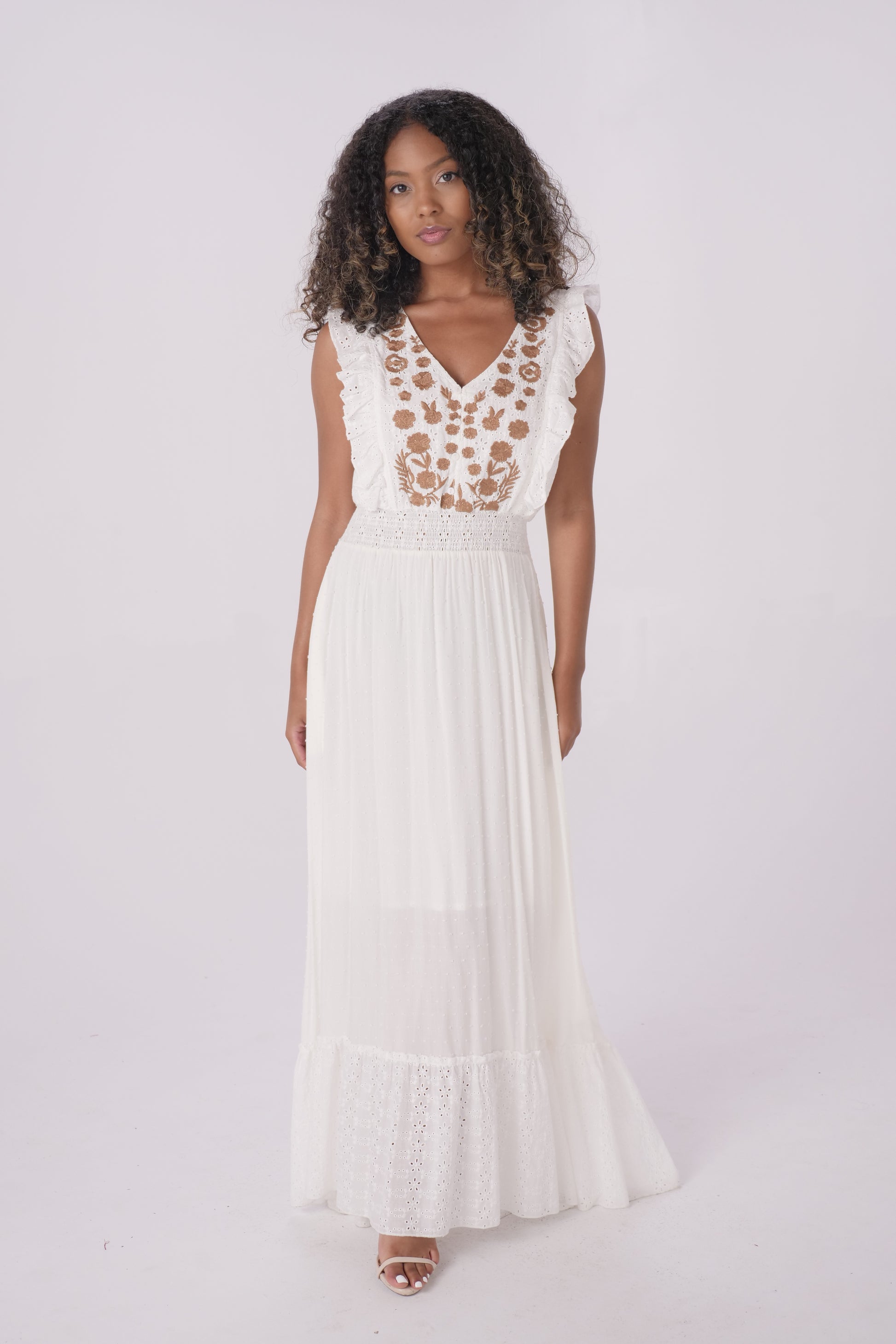 White Eyelet Embroidered Maxi Dress – Solitaire